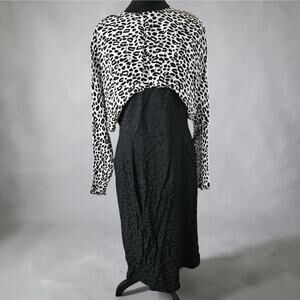SILK STUDIO Vintage 100% Silk Dress Women 14 Leopard Print Layered Made in Korea